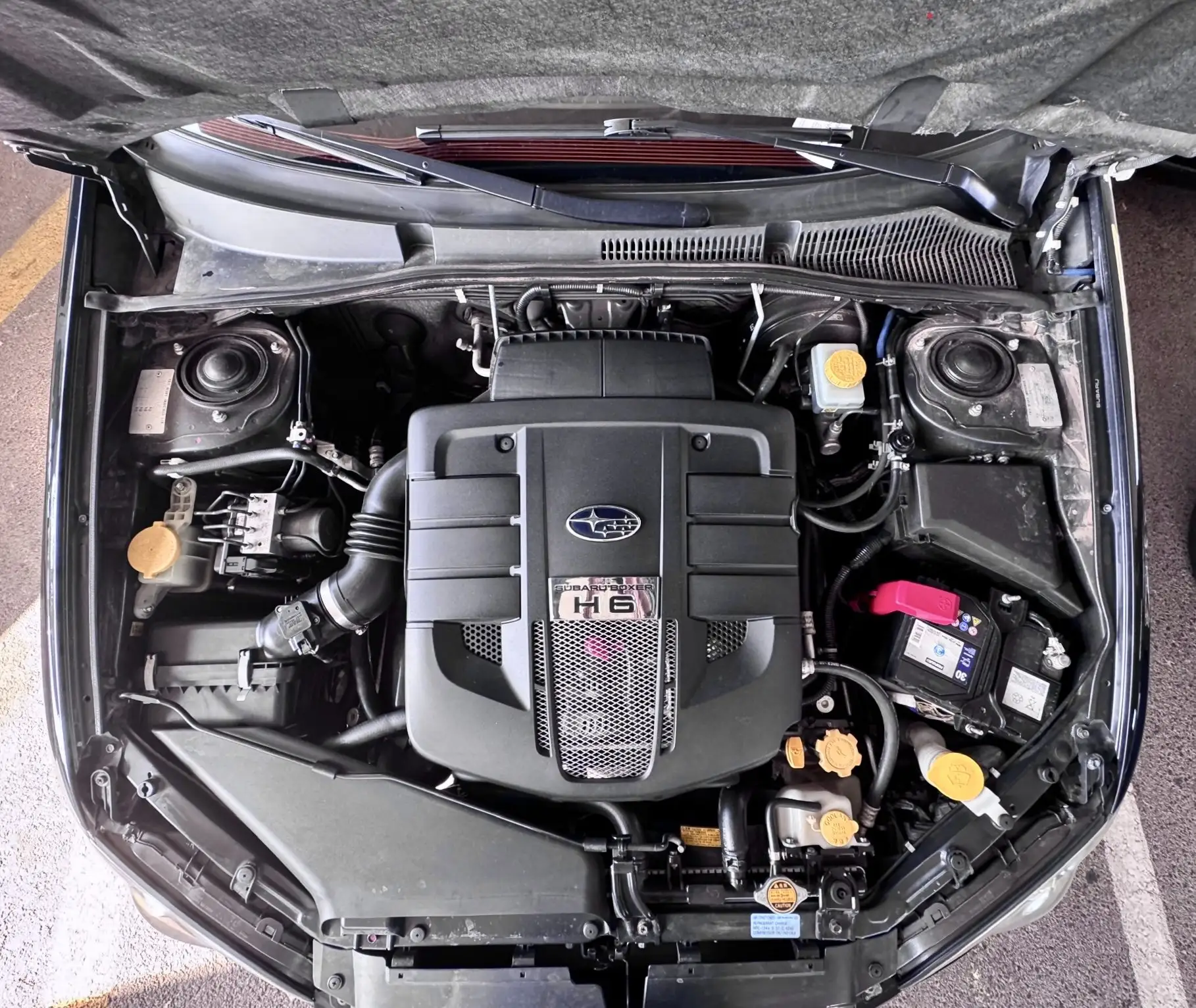 H6 boxer engine bay open for service at Simply Subaroo